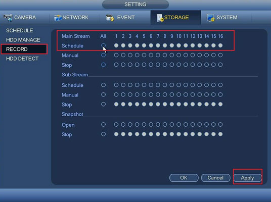 iMaxCamPro DVR schedule record settings