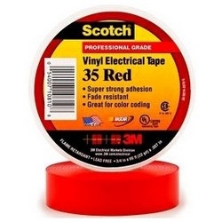 Vinyl Color Coding Electrical Tape, Premium Grade, 1/2" Width x 20’ Length x 7 Mil Thk, 17 Lb/Inch Breaking Strength, PVC Backing, Rubber Resin Adhesive, Red