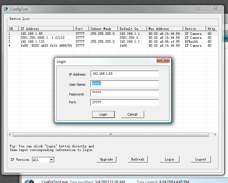 IP ConfigTool Login