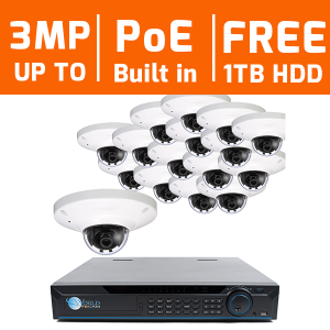 16 Ch 4K NVR & 16 HD Megapixel Vandal Dome 3MP Kit for Business Professional Grade