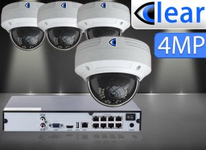 8 CH NVR with (4) IPX3 4 Megapixel, 3.6mm Lens, 30m IR, H.265, CVBS (BNC) Optional, Network IP Dome Camera