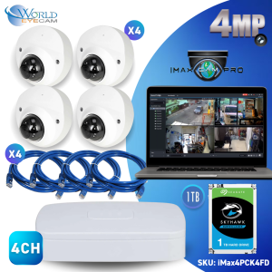 4CH 4 PoE NVR & 4 HD Megapixel Lite AI IR Fixed Focal Mini Dome Network Security Camera Kit