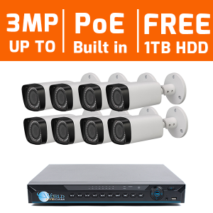 8 Ch 4K NVR & 8 HD 3 Megapixel IR Bullet With Motorized Zoom  Kit for Business Professional Grade