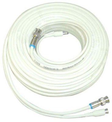 RG59 Coaxial Premade Cable (150', White), designed for CCTV installations, is UL-listed and includes a power connector.