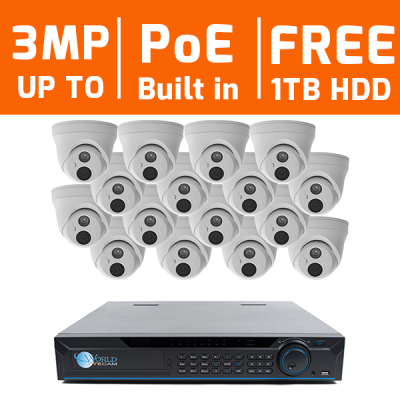 16 CH 4K NVR & 16 HD 3 Megapixel IR Dome With Audio Mic with 1TB Hard Drive Kit for Business Professional Grade    