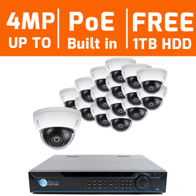 16 CH 4K NVR & 16 x 4 Megapixel HD IR Mini Dome Kit With 1TB Hard Drive Pre-installed for Business Professional Grade