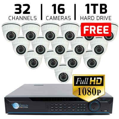 32 CH DVR with 16 HD 1080P Security Universal ACT  Dome & HD DVR Kit for Business Professional Grade FREE 1TB Hard Drive