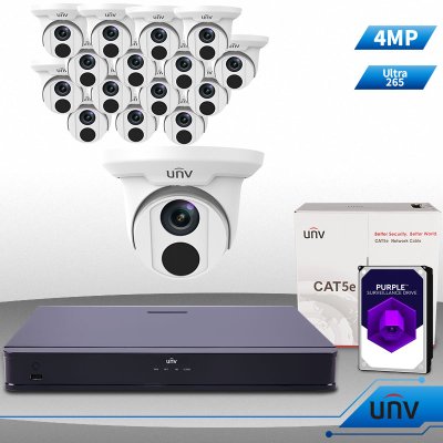 Uniview 16 Ch NVR & (16) 4 Megapixel IR Turret Dome Kit for Business Professional Grade