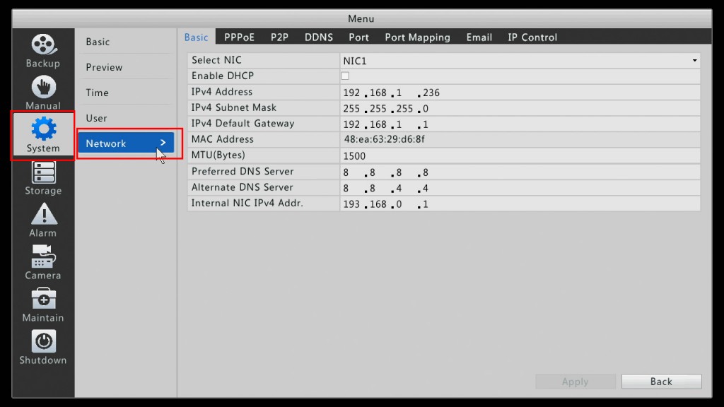 IPMaxCam NVR NetworkMenu