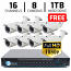 16 CH DVR with 8 HD 1080P Security ACT Bullet IR 135ft Night Vision & HD-CVI DVR Kit for Business Professional Grade FREE 1TB Hard Drive