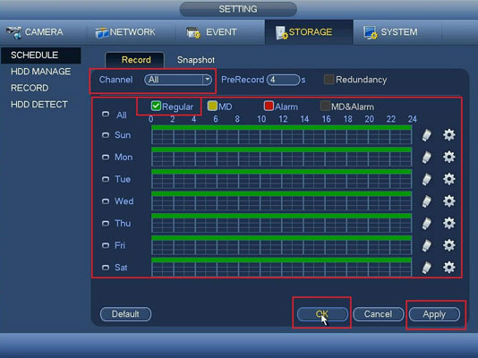 iMaxCamPro DVR confirm schedule settings