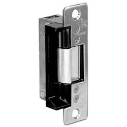 Door Electric Strike, Standard/Fail Secure, 16 Volt AC, Black Anodized, With 4-7/8" Flat Faceplate, For Aluminum Door