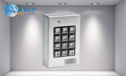 Door Access Control Keypad, Weather-Resistant, Surface Mount, 125 User, 12/24 Volt AC/DC, 108 Milliampere, 3" Width x 1.55" Depth x 4.5" Height, Brushed Metal