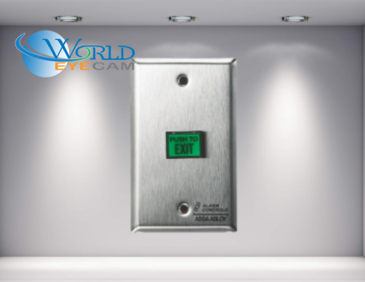 UL 5/8" X 7/8" Green Illuminated Push Button, DPDT 3A Continuous Contacts, "PUSH TO EXIT" Single Gang, Stainless Steel Plate
