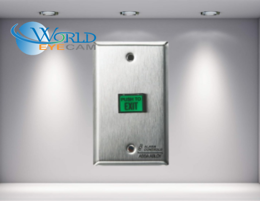 UL 5/8" X 7/8" Green Illuminated Push Button, DPDT 3A Continuous Contacts, "PUSH TO EXIT" Single Gang, Stainless Steel Plate 