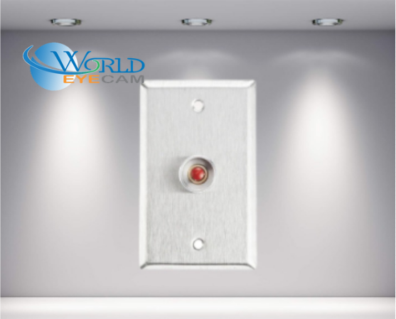 Single Gang Stainless Steel Wall Plate With N/O Red Push Button And Guard Ring