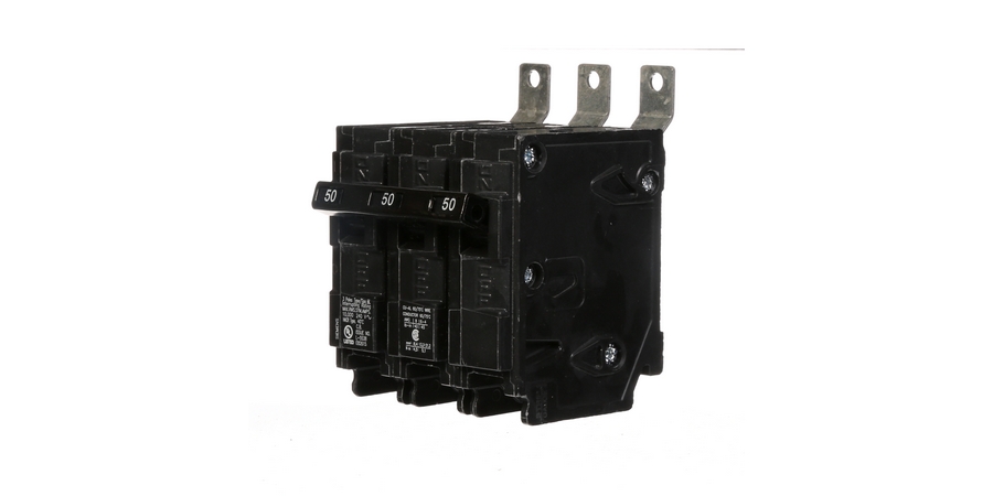 Molded Case Circuit Breaker, Common Trip, Thermal Magnetic, Low Voltage, Panelboard Mount, 3 Pole, 240 Volt AC, 50A, 10 kA Interrupting Rating