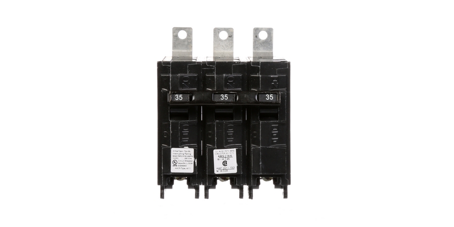 Molded Case Circuit Breaker, Common Trip, Thermal Magnetic, Low Voltage, Panelboard Mount, 3 Pole, 240 Volt AC, 35A, 10 kA Interrupting Rating