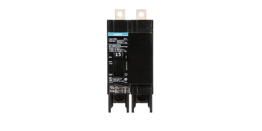 Molded Case Circuit Breaker, Thermal Magnetic, Panelboard Mount, 2 Pole, 480 Star/277 Volt AC, 50/60 Hertz, 125/250 Volt DC, 15A, 14 kA Interrupting Rating