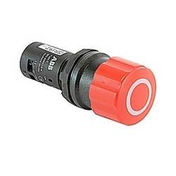 Compact non-illuminated pull release pushbutton with 30mm red actuator, 22mm mounting, and 2 NC contact blocks