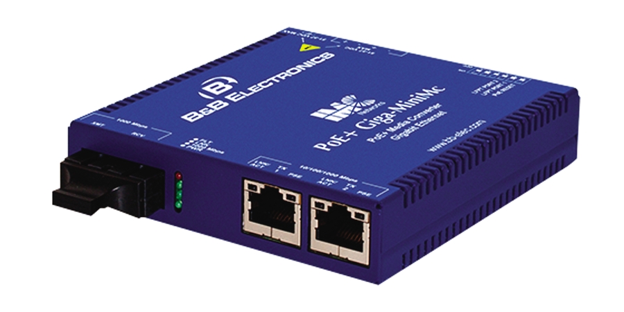 PoE+ Switching Media Converter 10/100/1000 Mbps - Giga-MiniMc, 2TX/LX-SM1310-SC