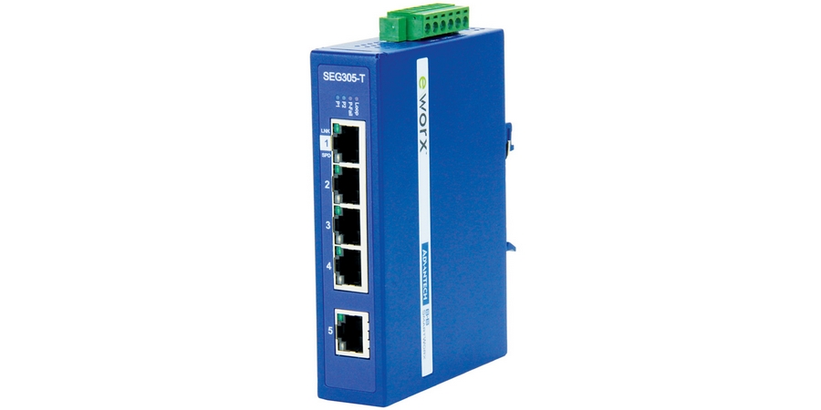 5-port GbE Lite-Managed Industrial Ethernet Switch, 10/100/1000Mb, eWorx, IEEE 802.1p QoS, Temp -...