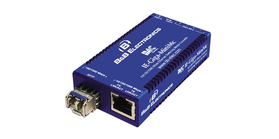 Industrial grade 10/100/1000 miniature media converter, IE-Giga-MiniMc (with LFPt Switch), SFP