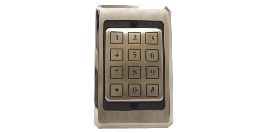 Access keypad in sturdy, steel enclosure; electronic components sealed in protective material