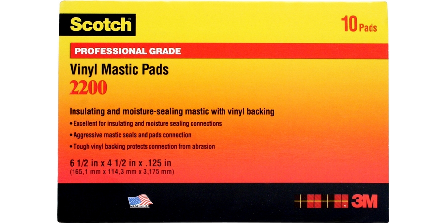 Mastic Pad, Sealing, 6-1/2" Length x 4-1/2" Width x 125 Mil Thk, 200 Percent Elongation, 20 Inch-Lb. Breaking Strength, Polyvinyl Chloride Backing, Black Color