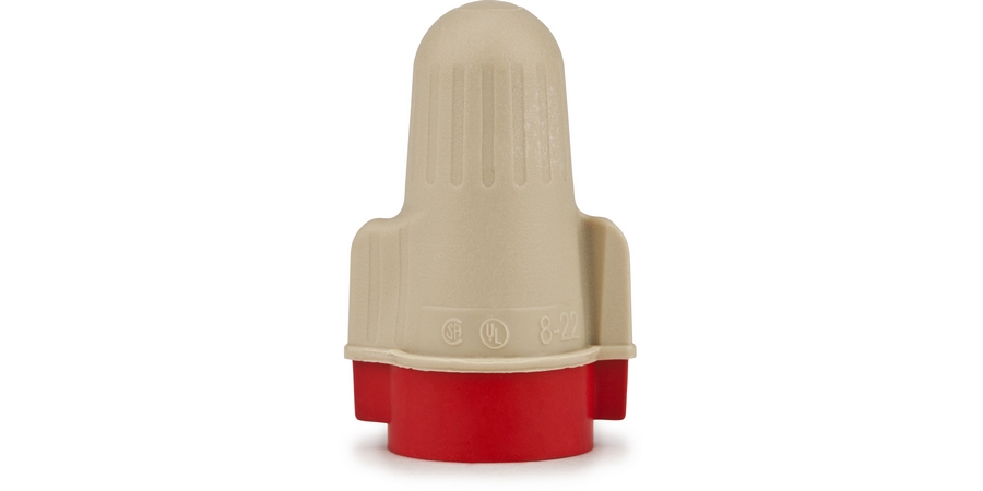 Wire Connector, Twist-On, 600 Volt, 22 to 8 AWG, Copper Conductor, Polypropylene and Thermoplastic Elastomer Insulator, Tan/Red Color