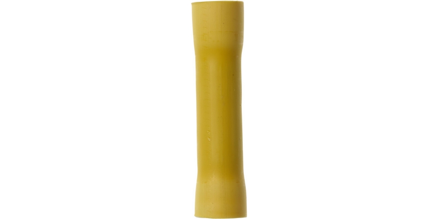 Butt Splice Connector, Seamless Barrel, 600/1000 Volt, 1.2" Length x 0.038" Thk, 12 to 10 AWG Conductor, Electrolytic Copper, Yellow Vinyl Insulated