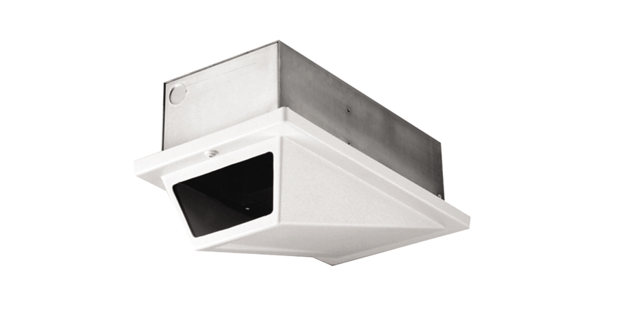 Enclosure, Indoor. Low Profile Wedge-style for Drop Ceiling Applications. Hinged Lower ABS Plastic Cover with Phillips Head Screw. Plenum Rated Aluminum Backbox