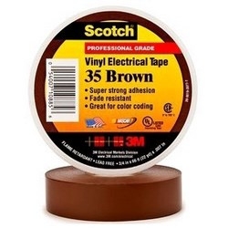 Vinyl Color Coding Electrical Tape, Premium Grade, 1/2" Width x 20’ Length x 7 Mil Thk, 17 Lb/Inch Breaking Strength, PVC Backing, Rubber Resin Adhesive, Brown