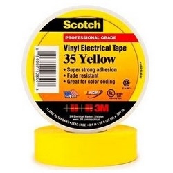 Vinyl Color Coding Electrical Tape, Premium Grade, 1/2" Width x 20’ Length x 7 Mil Thk, 17 Lb/Inch Breaking Strength, PVC Backing, Rubber Resin Adhesive, Yellow