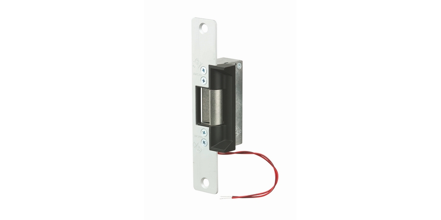 Door Electric Strike, Standard/Fail Secure, 12 Volt DC, Clear Anodized, With 6-7/8" Flat Faceplate, For Aluminum Door