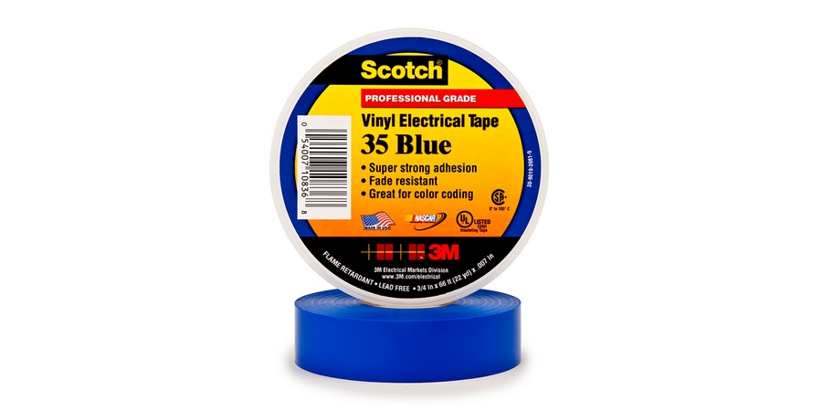 Scotch Vinyl Color Coding Electrical Tape 35, 1/2 in x 20 ft, Blue