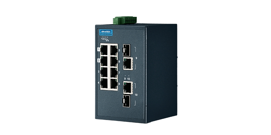 8-port 10/100Mbps + 2-port GbE Combo (SFP or Copper) Industrial Managed Ethernet Switch, -40 to 7...