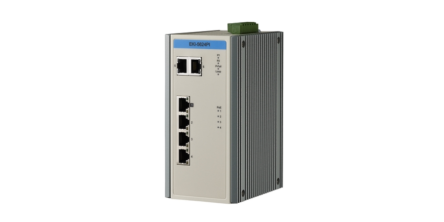 Industrial Ethernet Switch, 4x10/100Mb POE Ports, 2 Gigabit Ports