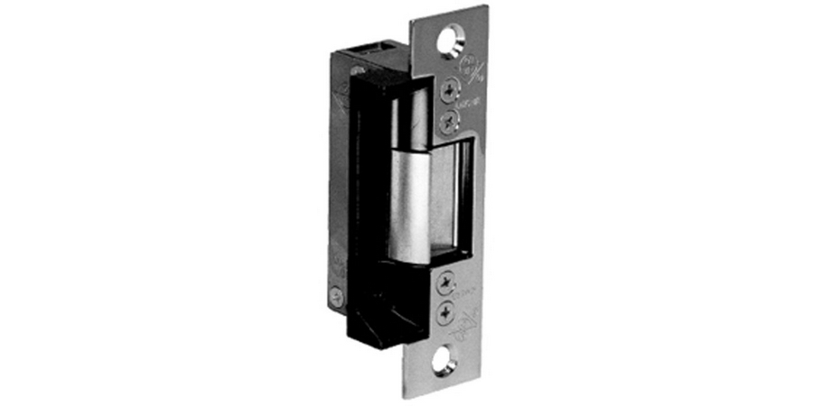 Door Electric Strike, Standard/Fail Secure, 12 Volt DC, Clear Anodized, With 4-7/8" Flat Faceplate, For Hollow Metal/Wood Door