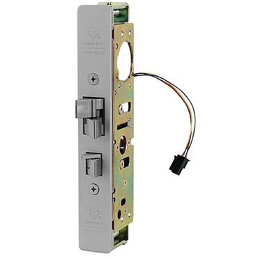 Door Electrified Deadlatch, Monitored, 1-1/8" Backset, 4-5/8" Flat Strike, Clear Anodized Facepla...