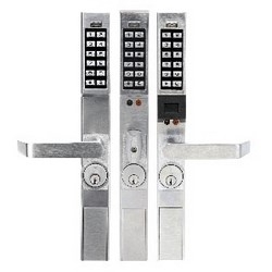 Door Lock, Digital, Narrow Stile, Non-Handed, 100 User Code, 1-3/4" Door Thickness, Satin Chrome Plated, With Straight Lever Trim, Cylinder, For 4710, 4730, 4900 Series Adams Rite
