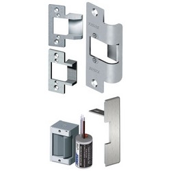 Door Electric Strike Kit, Satin Stainless, Includes (2) Faceplate, (1) 2-3/4" Faceplate with Extended Ramp, (1) Filler Plate, (1) 30LC Mechanism, For Cylindrical Lock