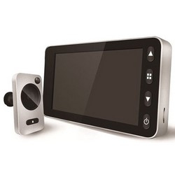 Digital Door Viewer, Premium, AA Battery, 0.3 MP Still and Video Camera, 2 GB SD Card, 4.3" LCD Screen, 5.47" Length x 0.78" Width x 3.15" Height, Aluminum, With Bell