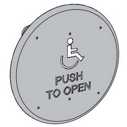 Automatic Door Operator Push Plate, Round, Wall Mount, 6" Diameter, With Logo, For 8200 Series El...