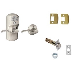 Door Lock, Keypad, Auto-Locking, Plymouth Knob/Accent, Satin Nickel, With Triple Deadlatch, Dual Strike