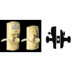 Door Lock, Keypad, Flex-Locking, Camelot/Accent Lever, Lifetime Bright Brass, With Triple Deadlatch, Dual Strike