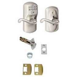 Door Lock, Keypad, Flex-Locking, Plymouth Knob/Flair Lever, Satin Nickel, With Triple Deadlatch, Dual Strike