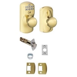 Door Lock, Keypad, Flex-Locking, Plymouth Knob, Lifetime Bright Brass, With Triple Deadlatch, Dual Strike