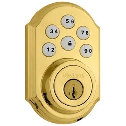 Door Electronic Deadbolt, Smartcode, Single Cylinder, Touchpad, 3-1/4" Width x 7-1/4" Height, Lifetime Polished Brass, Clear Pack