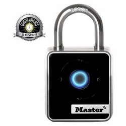 Bluetooth Padlock, 1-29/32" Width, 7/8" Shackle Clearance, Silver/Black